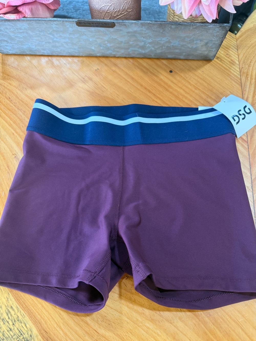 DSG Women's burgundy Bike/compression Shorts with Navy Waistband NWT S